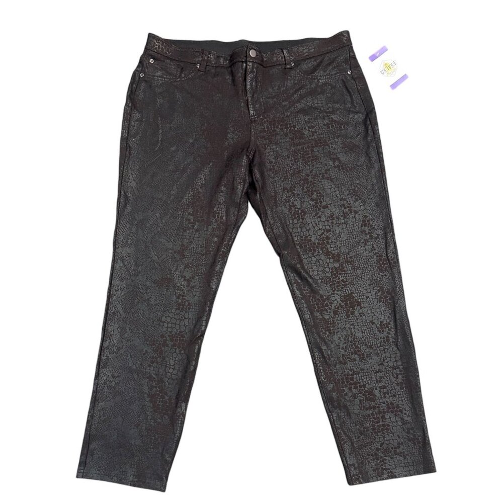 Chicos Womens 16 Brown Black Foil Metallic Snakeprint Pants Stretch